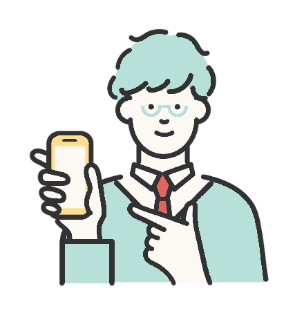 スマホで発問メーカーを見せる先生のイラスト